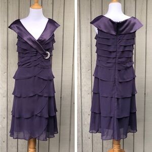 Alex Evenings Cascade Draped Layered V-Neck Purple Lavender Cocktail Dress 12